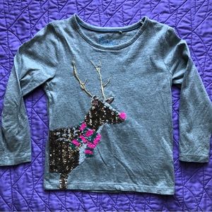 Mini Boden Sequin Reindeer Christmas Shirt